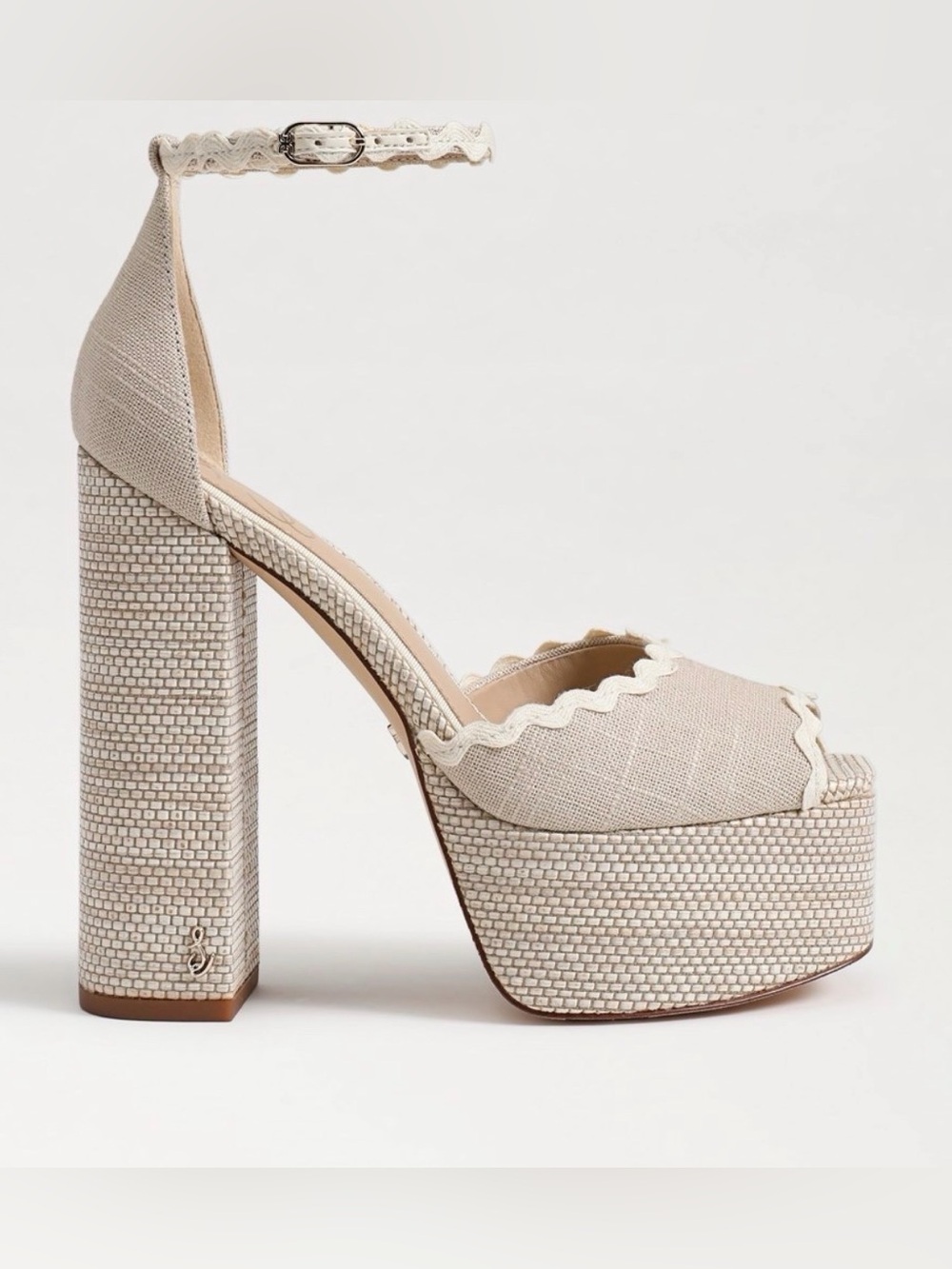 Sam Edelman Kori Cream Raffia Platform Heels Size 8